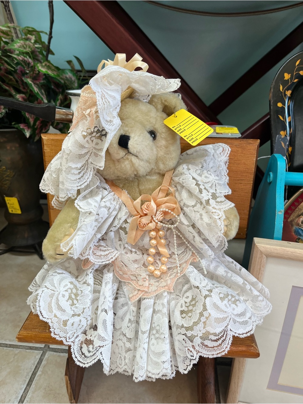 Lace Victorian-Style Teddy Bear in Cream and Peach